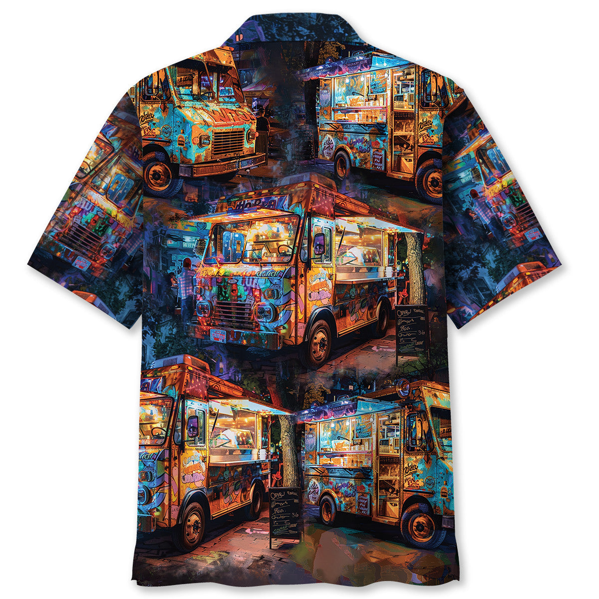 Vintage Retro Truck Street Food Hawaiian Shirt Design Detail For Sunny Adventures And Casual Wear