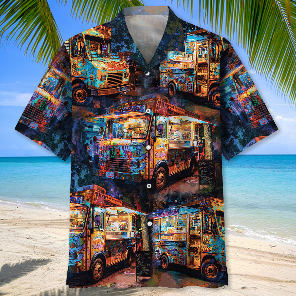 Vintage Retro Truck Street Food Hawaiian Shirt Artwork View For Weekend Travel And Beach Style