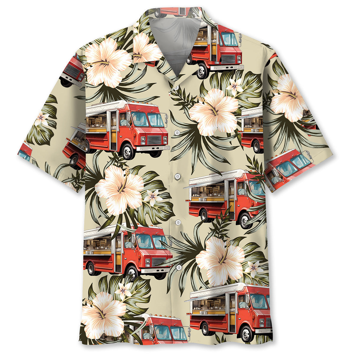 Vintage Red Retro Truck Street Food Hawaiian Shirt For Coastal Adventures And Warm Weather Wear