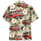 Vintage Red Retro Truck Street Food Hawaiian Shirt Pattern Detail For Summer Holidays And Outdoor Fun