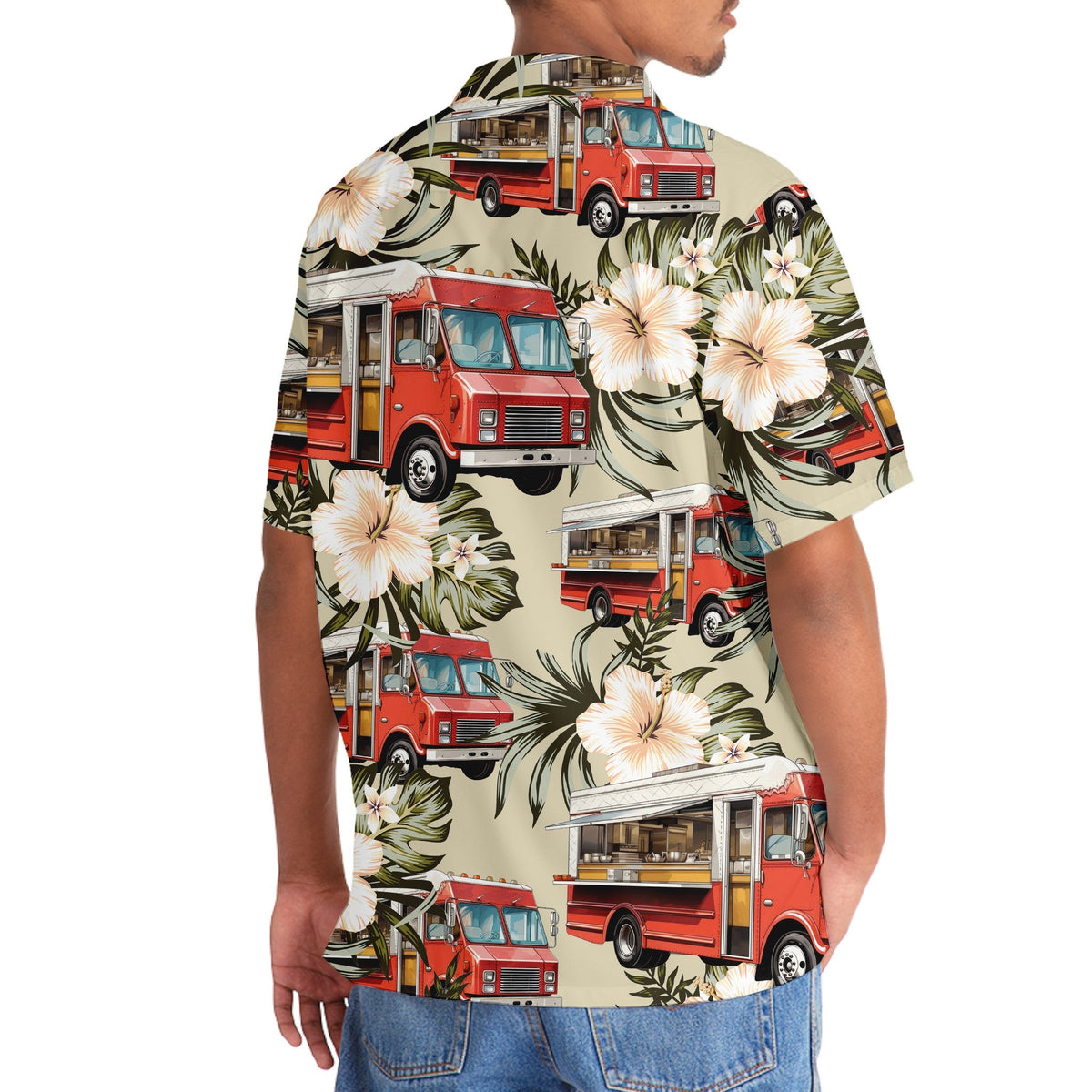 Vintage Red Retro Truck Street Food Hawaiian Shirt Artwork View For Weekend Travel And Beach Style