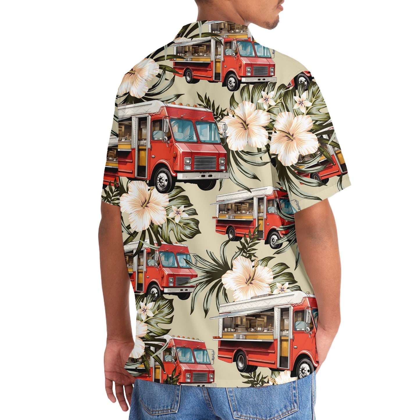 Vintage Red Retro Truck Street Food Hawaiian Shirt Artwork View For Weekend Travel And Beach Style