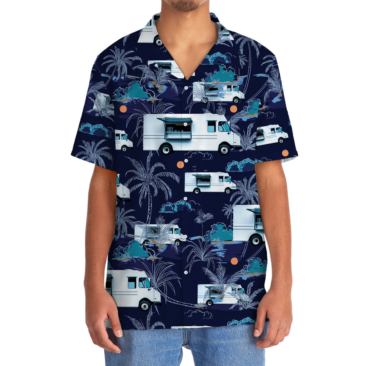 Tropical Truck Aloha Street Food Hawaiian Shirt Pattern Detail For Vacation Travel And Daily Wear