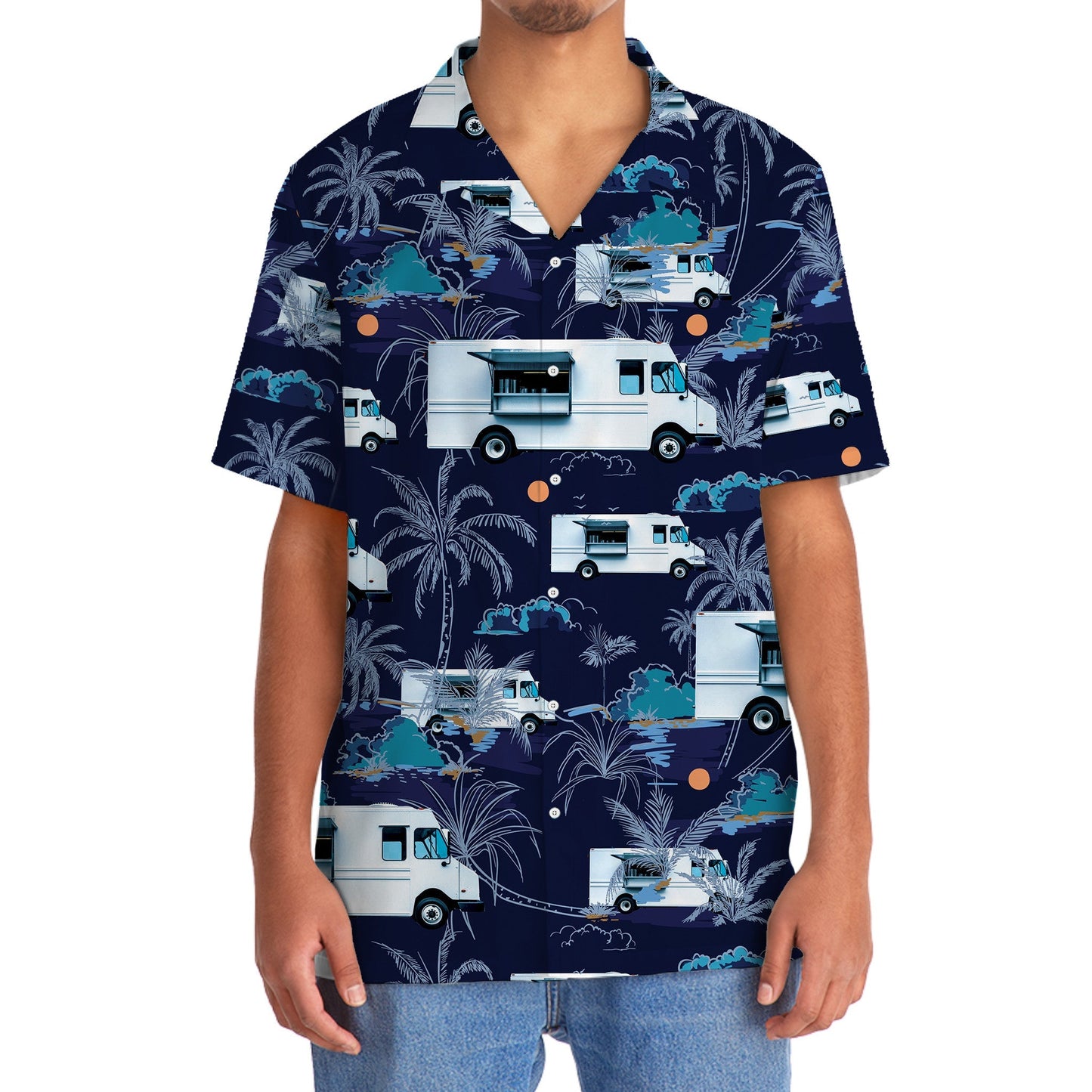 Tropical Truck Aloha Street Food Hawaiian Shirt Pattern Detail For Vacation Travel And Daily Wear