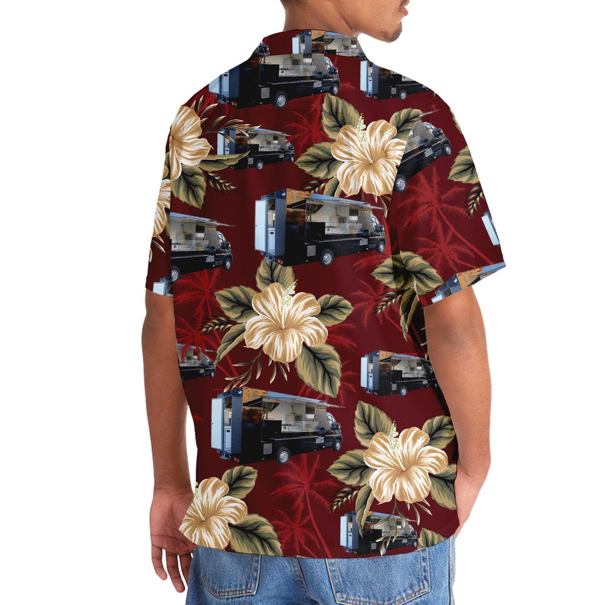 Floral Tropical Truck Street Food Hawaiian Shirt Design Detail For Beach Days And Holiday Travel