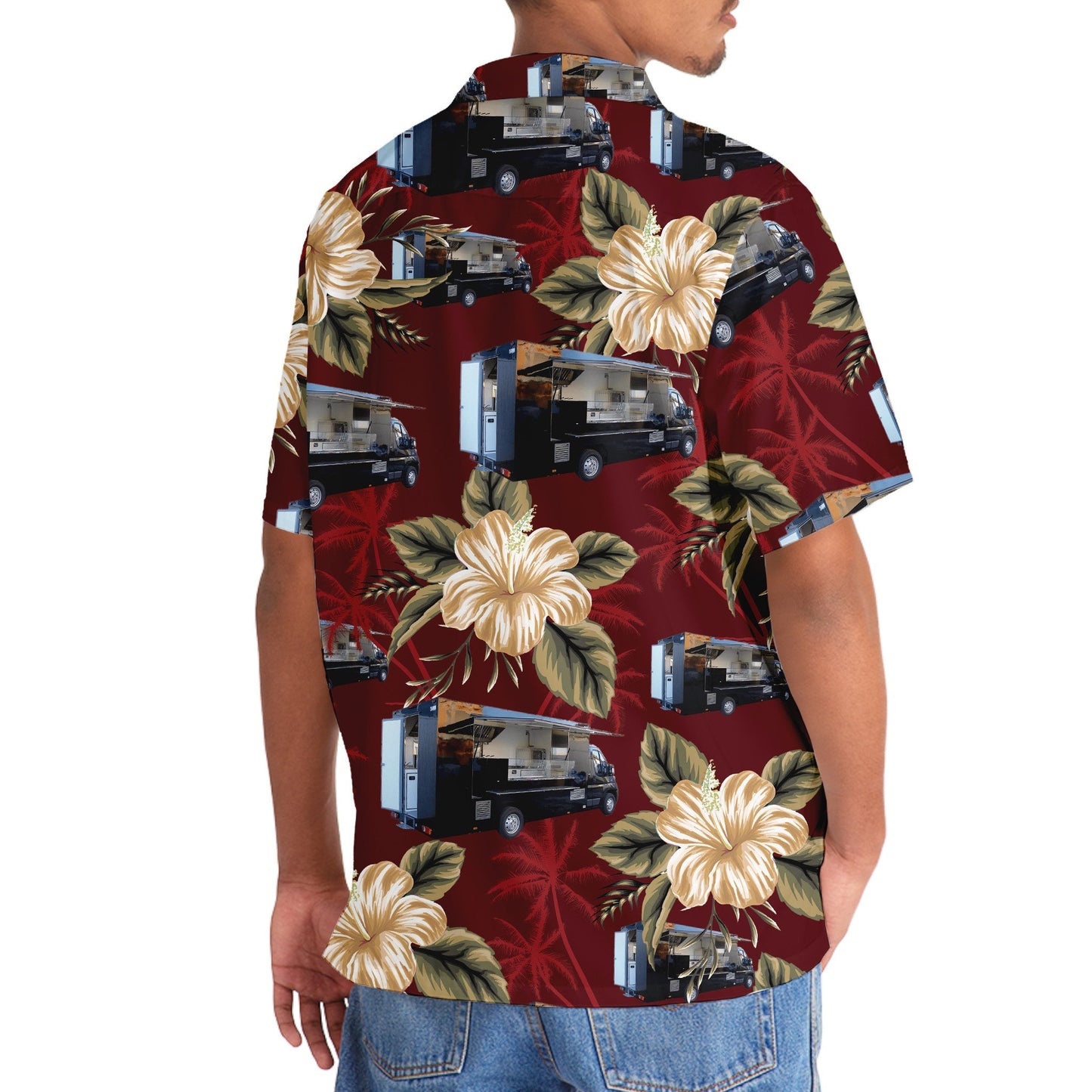 Floral Tropical Truck Street Food Hawaiian Shirt Design Detail For Beach Days And Holiday Travel