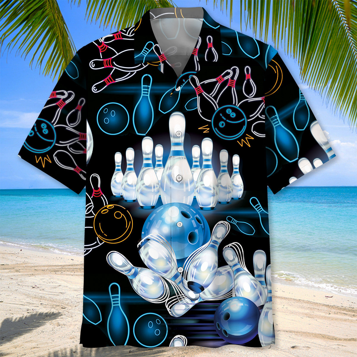 Happy Bowling Ten Pin Hawaiian Shirt Design View For Casual Summer Styling