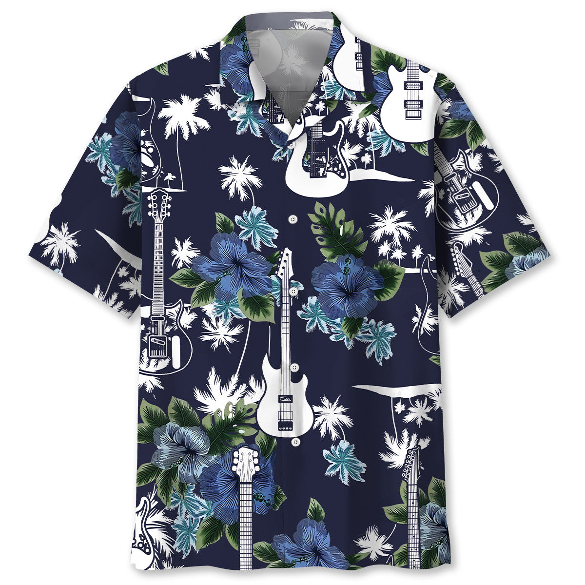 Blue Guitar Nature Adventure Hawaiian Shirt For Summer Vacation And Beach Travel