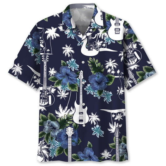 Blue Guitar Nature Adventure Hawaiian Shirt For Summer Vacation And Beach Travel