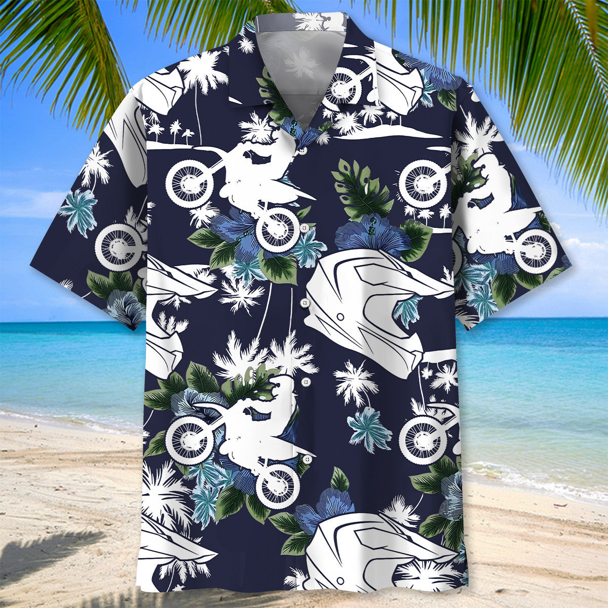 Blue Motocross Nature Adventure Hawaiian Shirt For Summer Vacation And Beach Travel
