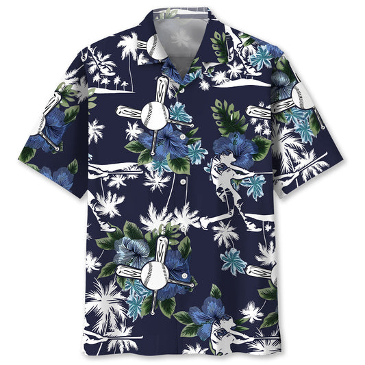 Blue Baseball Nature Adventure Hawaiian Shirt For Beach Parties And Weekend Getaways