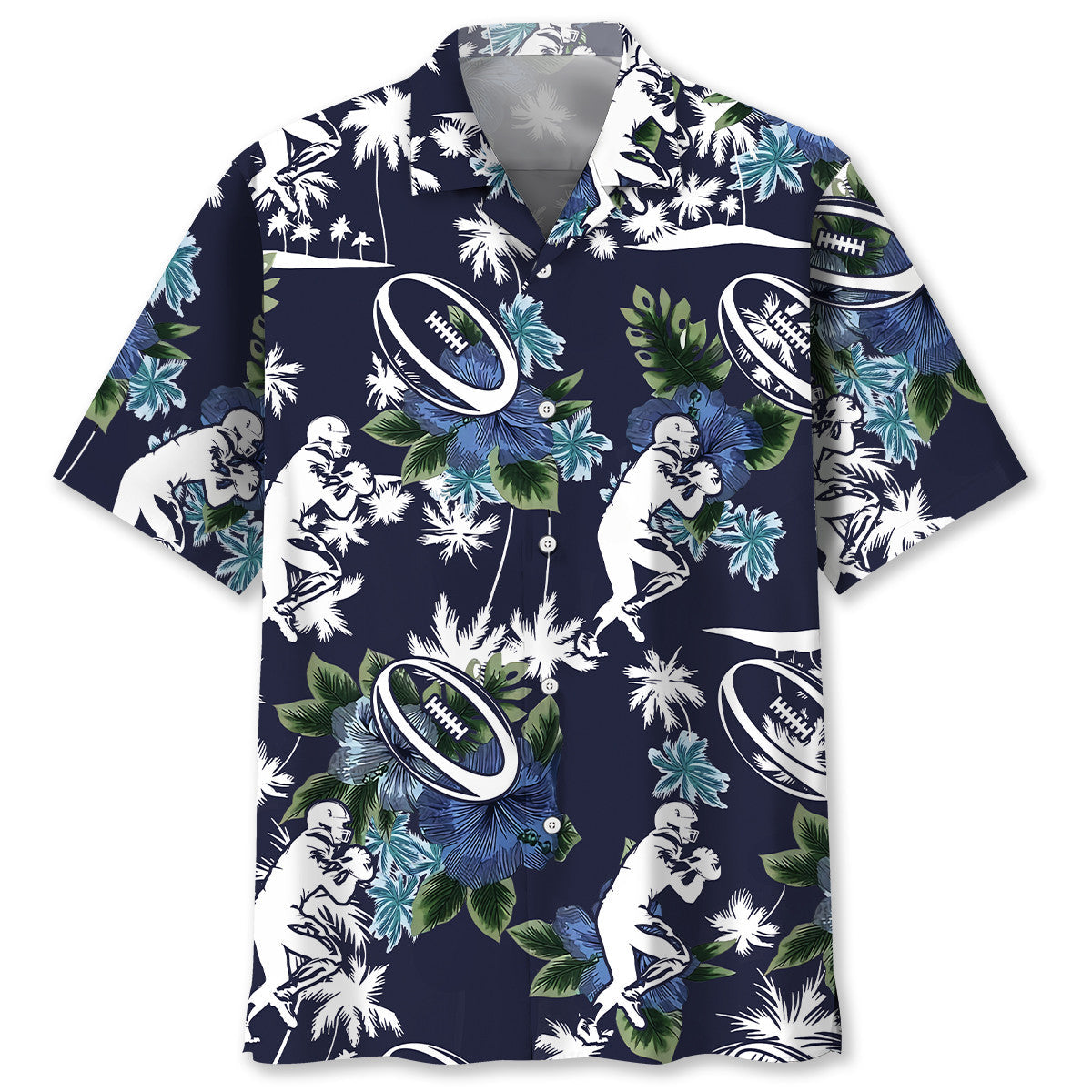 Blue Rugby Nature Adventure Hawaiian Shirt For Vacation Days And Relaxed Coastal Outings