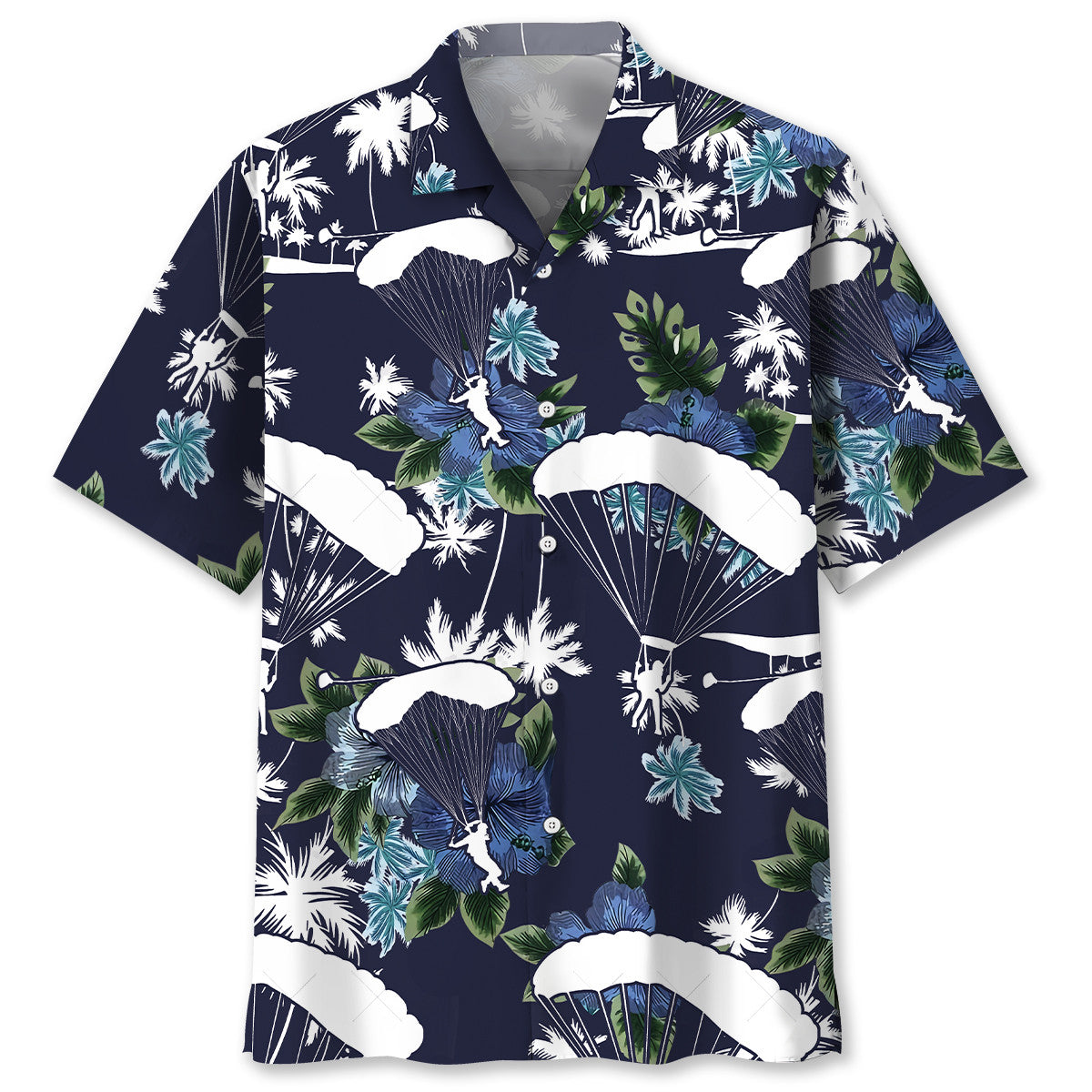 Blue Skydiving Nature Adventure Hawaiian Shirt Design View For Casual Summer Styling