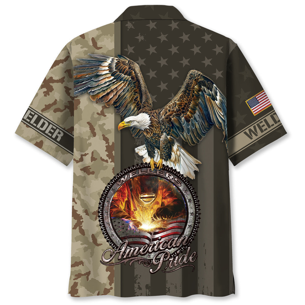 Rustic Welder American Pride Hawaiian Shirt Pattern Detail For Summer Holidays And Outdoor Fun