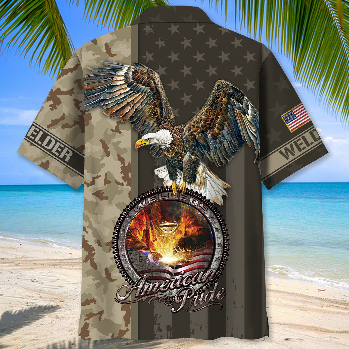 Rustic Welder American Pride Hawaiian Shirt For Vacation Days And Relaxed Coastal Outings