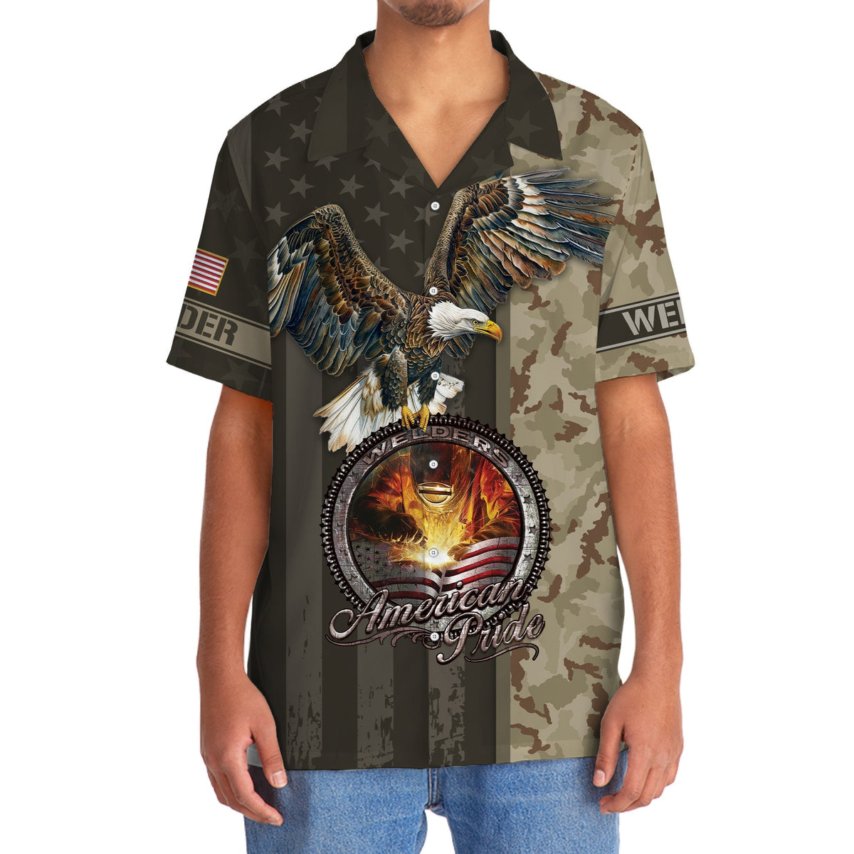Rustic Welder American Pride Hawaiian Shirt Artwork View For Weekend Travel And Beach Style