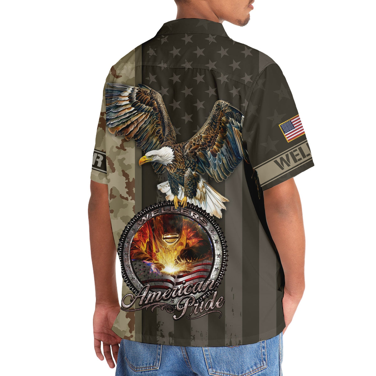 Rustic Welder American Pride Hawaiian Shirt Design Detail For Sunny Adventures And Casual Wear