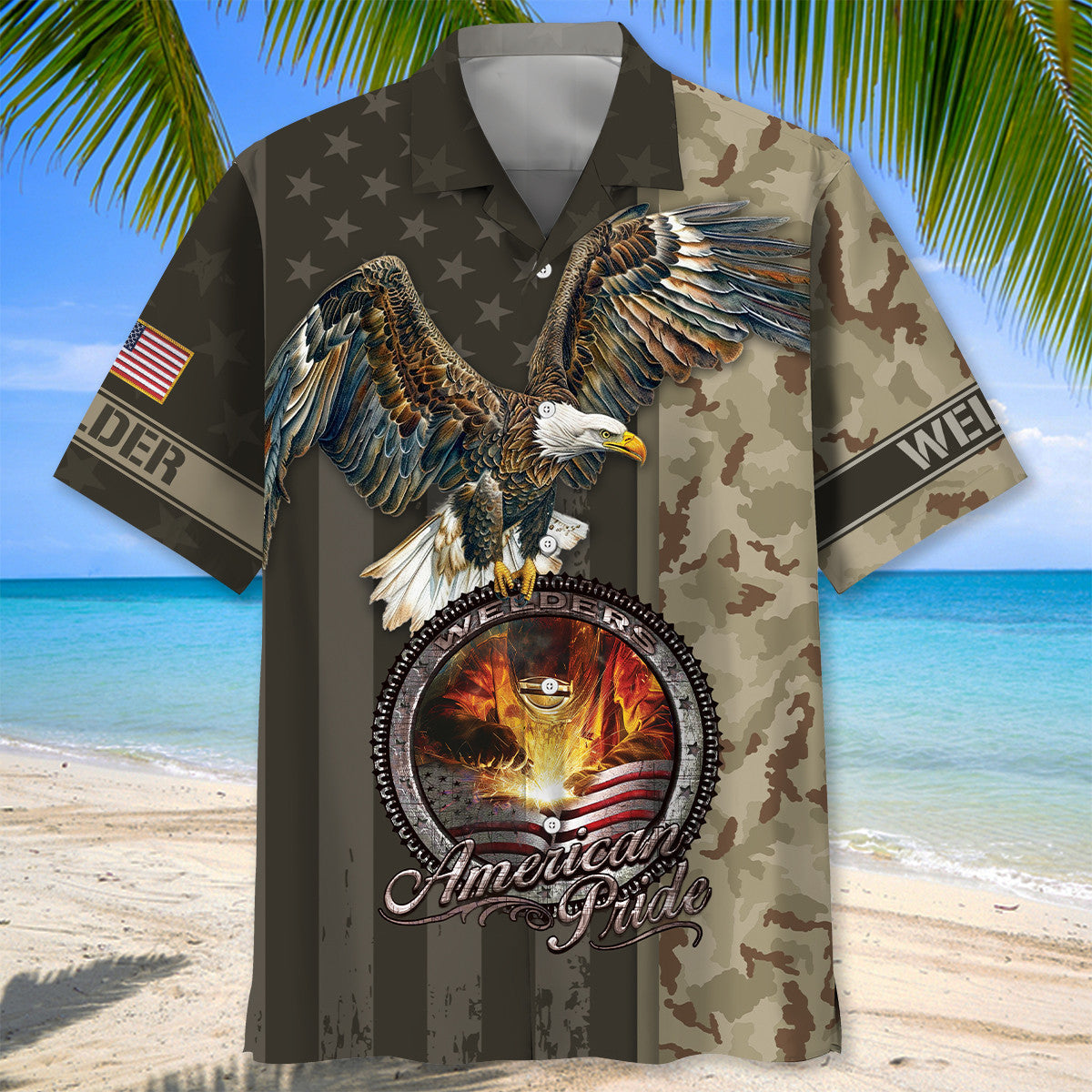 Rustic Welder American Pride Hawaiian Shirt Design View For Resort Travel And Thoughtful Gifting