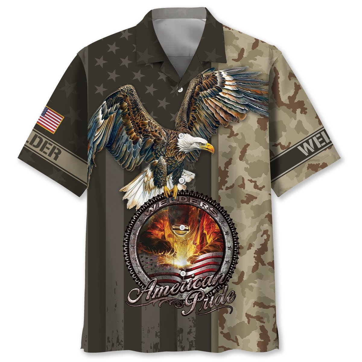 Rustic Welder American Pride Hawaiian Shirt For Coastal Adventures And Warm Weather Wear