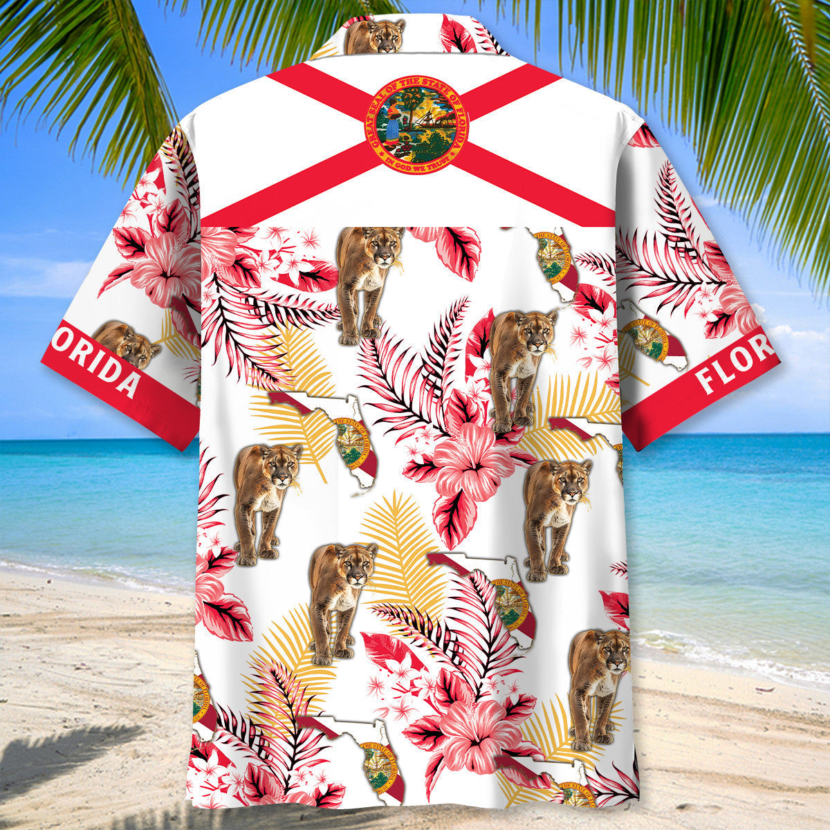 Florida Proud Coastal Hawaiian Shirt Artwork Detail For Tropical Trips And Casual Outings