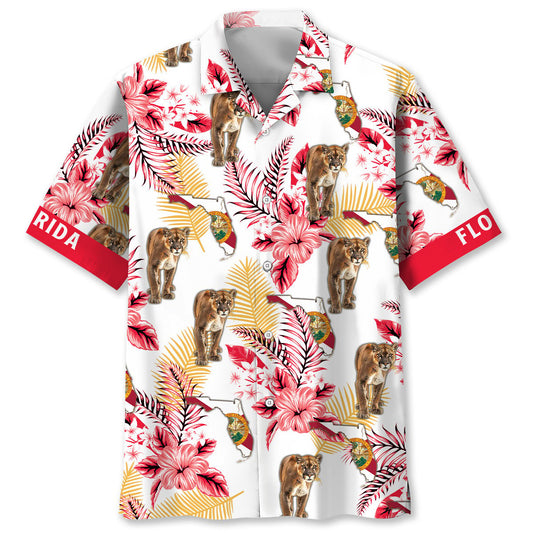 Florida Proud Coastal Hawaiian Shirt Design Detail For Beach Days And Holiday Travel