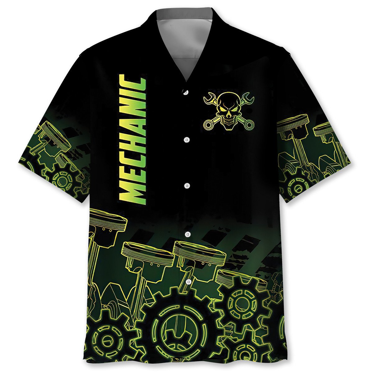 Neon Retro Mechanic Hawaiian Shirt For Coastal Adventures And Warm Weather Wear