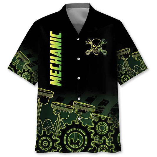 Neon Retro Mechanic Hawaiian Shirt For Coastal Adventures And Warm Weather Wear