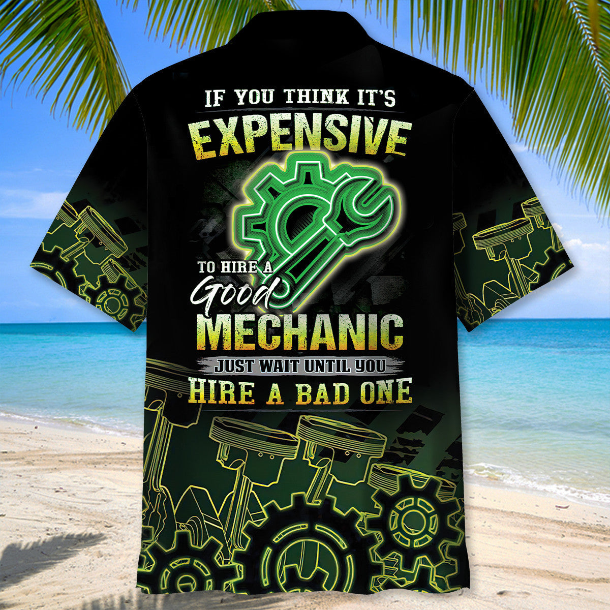Neon Retro Mechanic Hawaiian Shirt For Vacation Days And Relaxed Coastal Outings