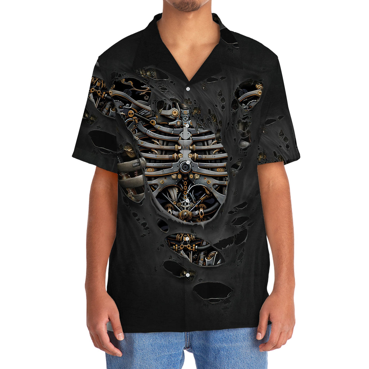 Rustic Mechanic Bones Hawaiian Shirt Artwork View For Coastal Escapes And Resort Style