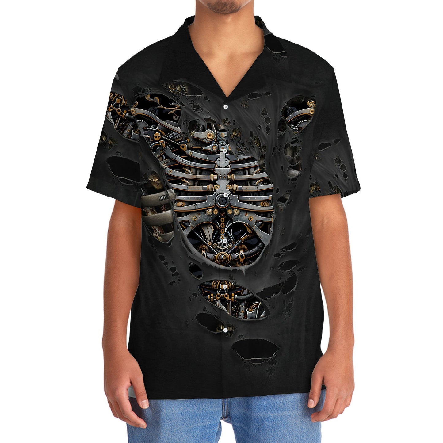 Rustic Mechanic Bones Hawaiian Shirt Artwork View For Coastal Escapes And Resort Style