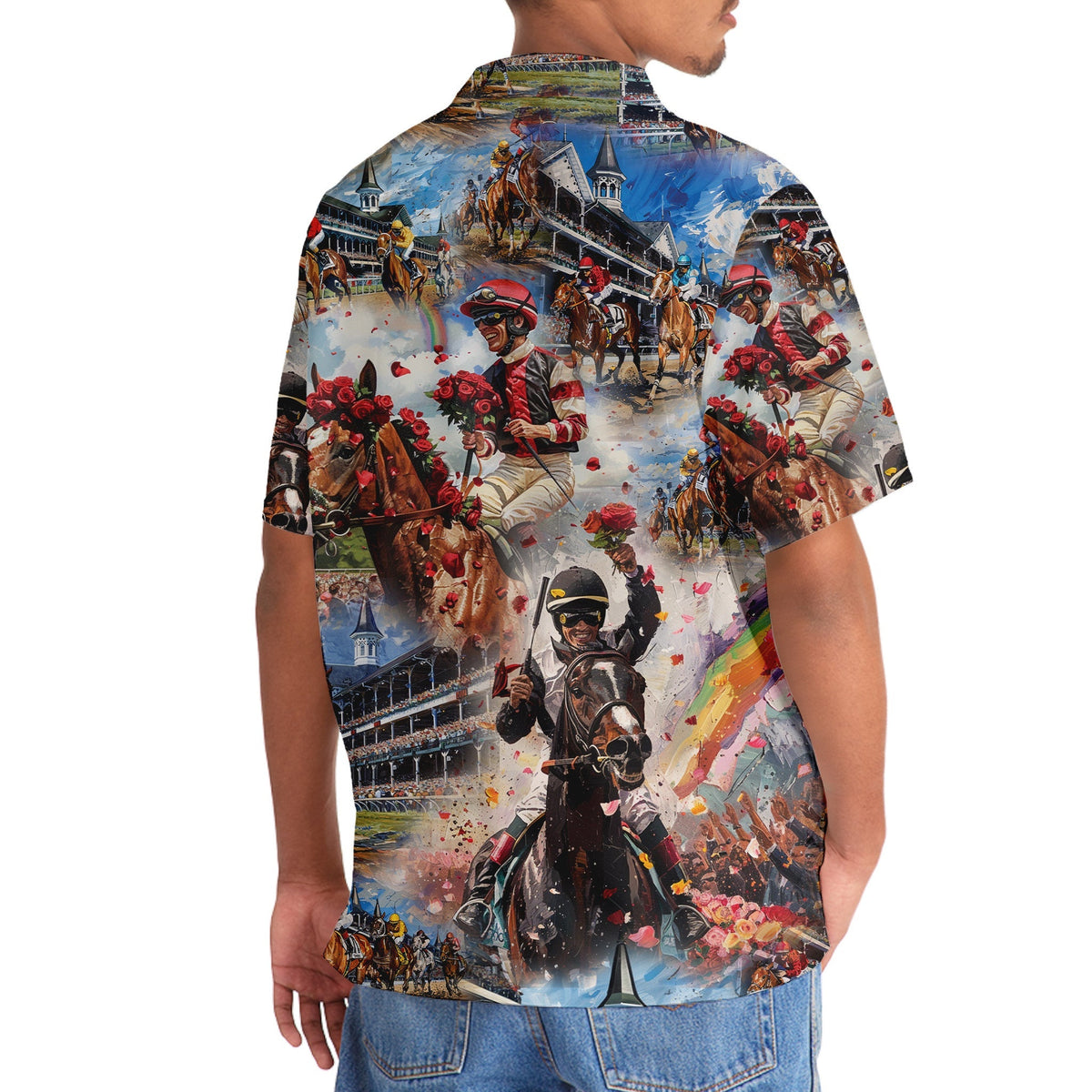 Classic Horse Derby Racing Winner Hawaiian Shirt Pattern View For Relaxed Warm Weather Outfits