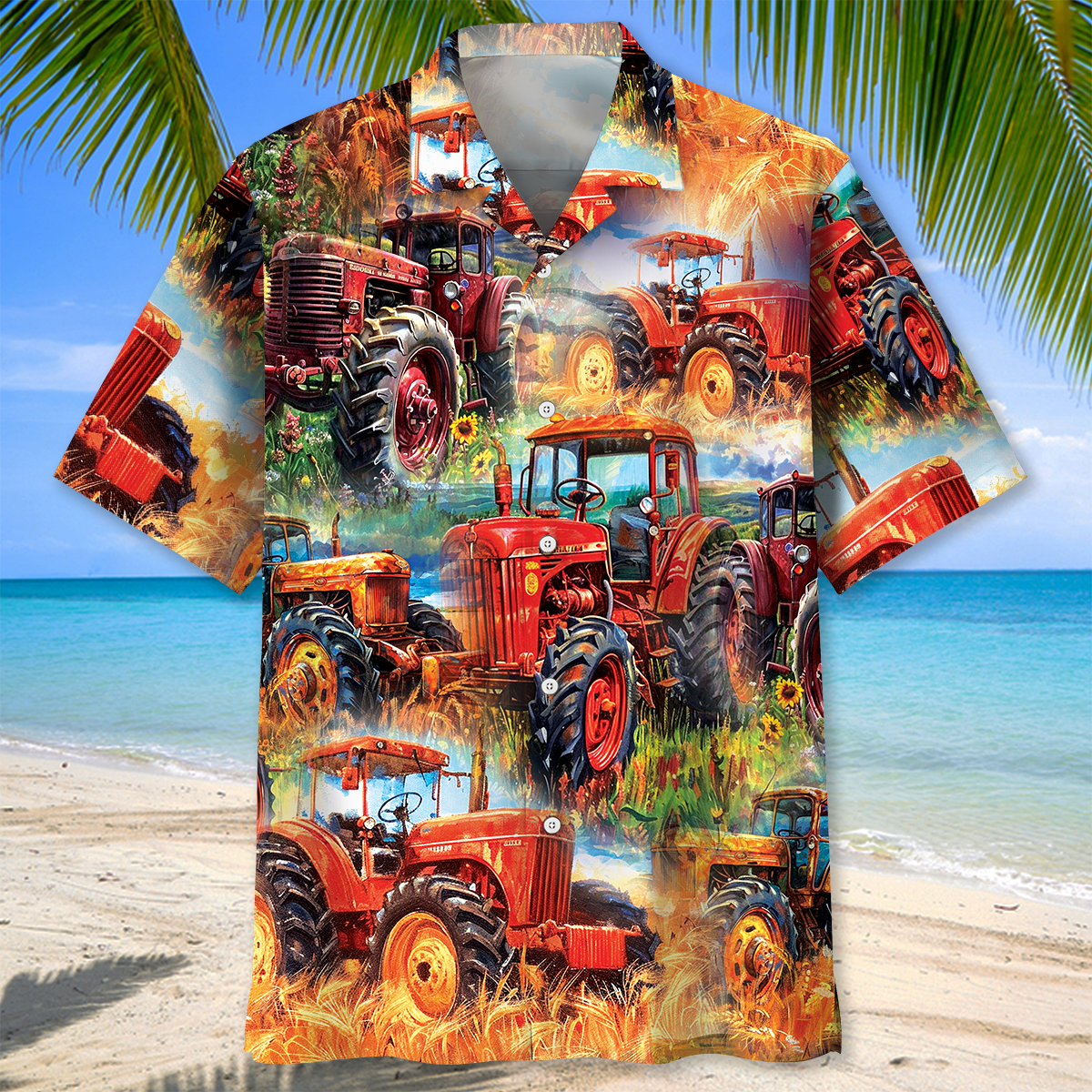 Vintage Rustic Tractor Hawaiian Shirt Artwork View For Coastal Escapes And Resort Style