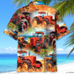Vintage Rustic Tractor Hawaiian Shirt Design Detail For Beach Days And Holiday Travel