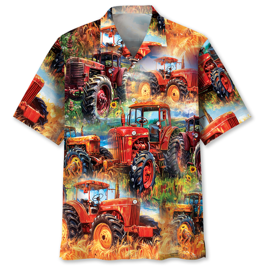 Vintage Rustic Tractor Hawaiian Shirt For Warm Weather Adventures And Everyday Comfort