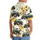Tropical Green Tractor Farm Hawaiian Shirt Design Detail For Beach Days And Holiday Travel