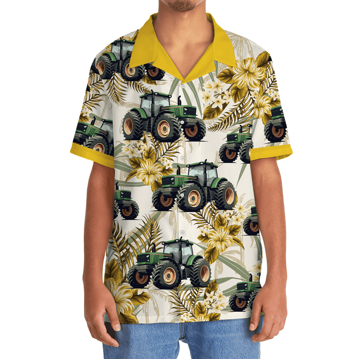 Tropical Green Tractor Farm Hawaiian Shirt For Summer Events And Casual Outdoor Wear