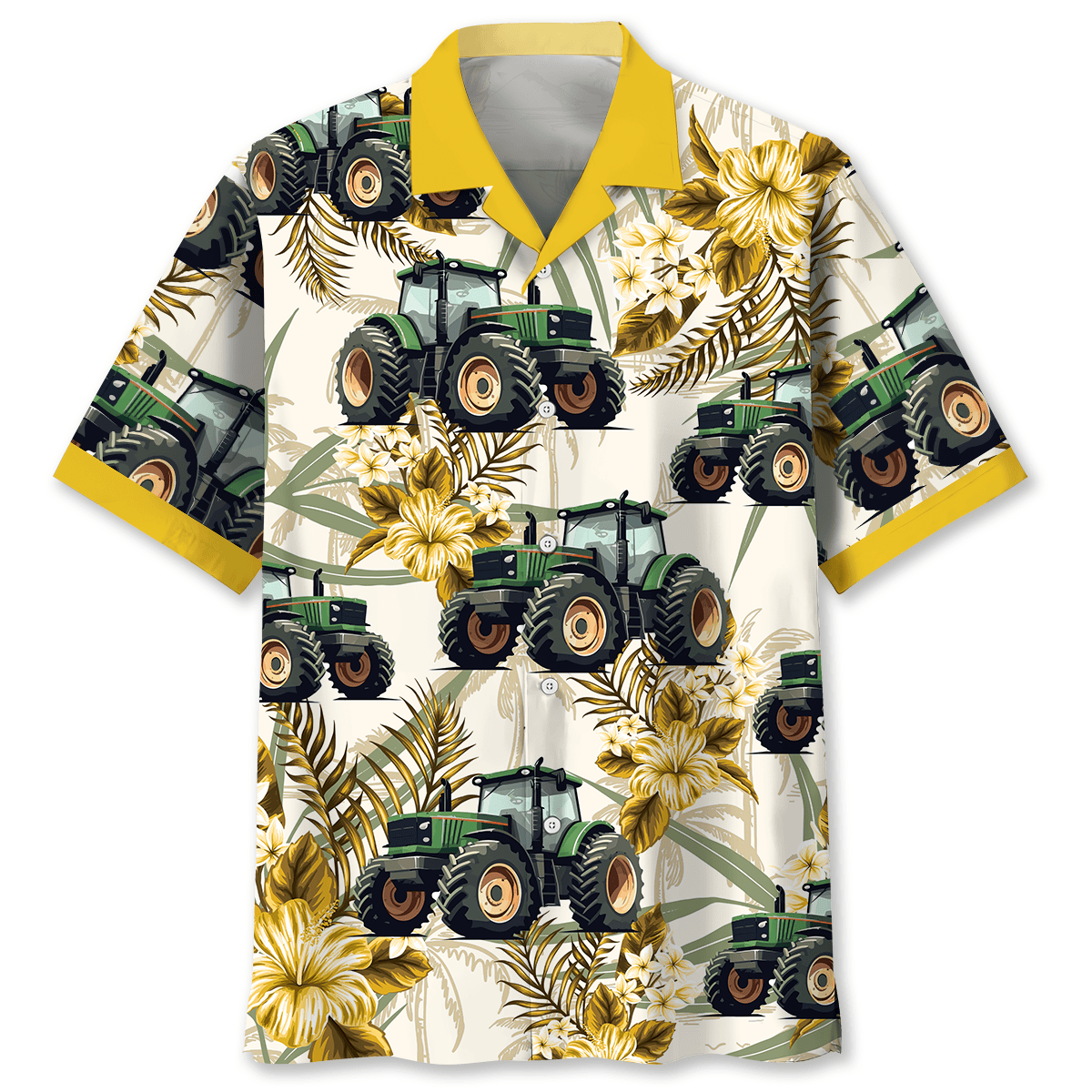 Tropical Green Tractor Farm Hawaiian Shirt For Beach Parties And Weekend Getaways