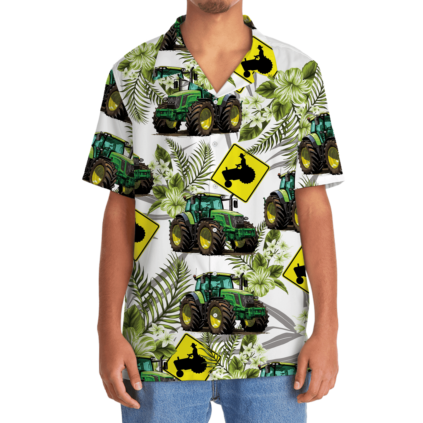 Tractor Crossing Farm Hawaiian Shirt Artwork Detail For Resort Trips And Outdoor Activities