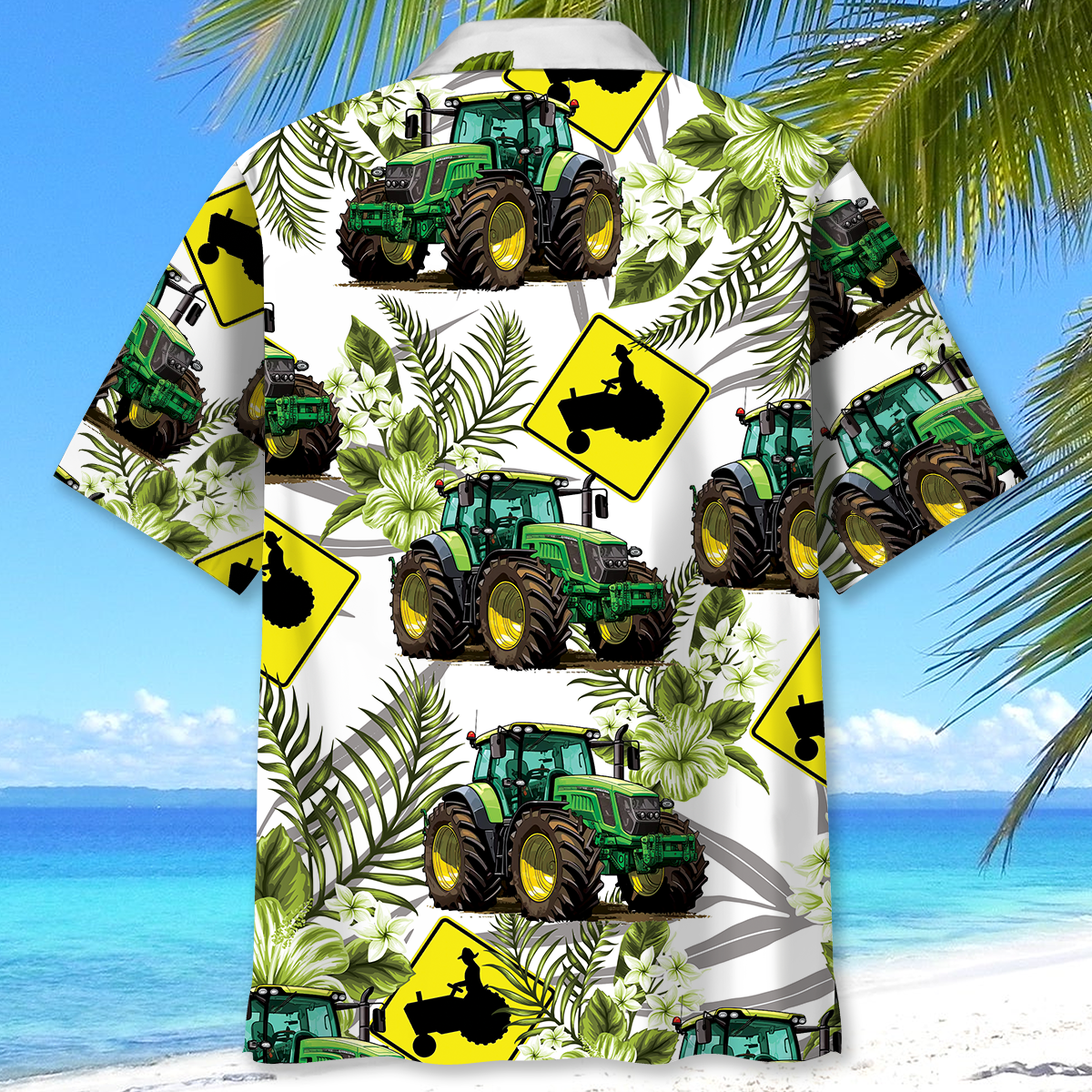 Tractor Crossing Farm Hawaiian Shirt Pattern View For Relaxed Warm Weather Outfits