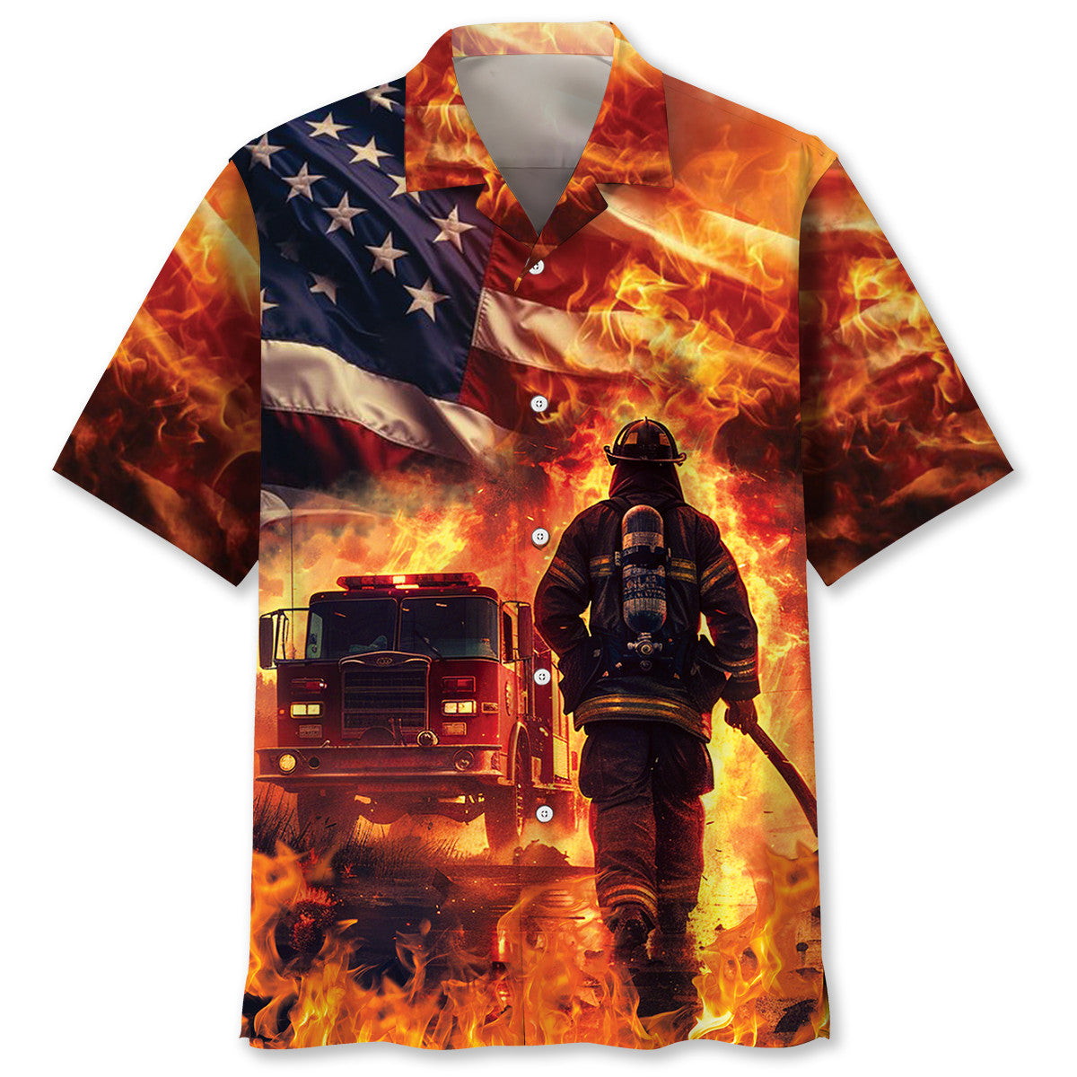 Firefighter Memories Tribute Hawaiian Shirt Pattern Detail For Vacation Travel And Daily Wear