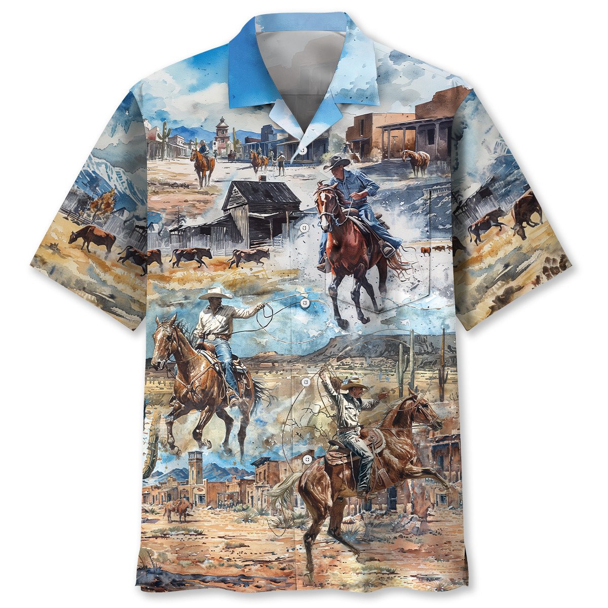 Vintage Cowboy Pocket Hawaiian Shirt For Beach Parties And Weekend Getaways