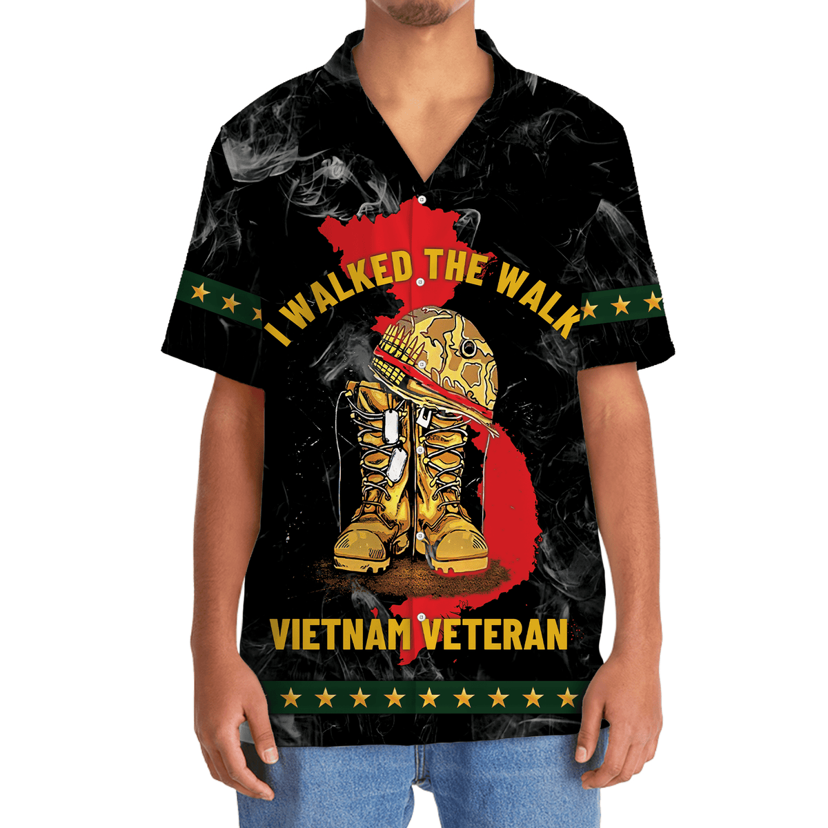 Vietnam Veteran Dad Grandpa Tribute Hawaiian Shirt Artwork Detail For Resort Trips And Outdoor Activities