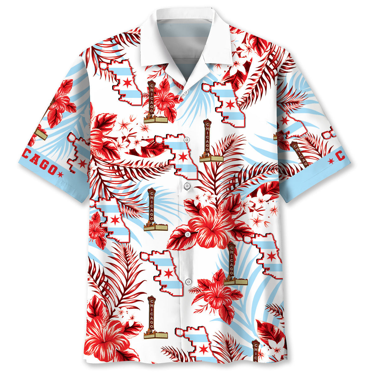 Chicago Proud Urban Hawaiian Shirt Design View For Casual Summer Styling