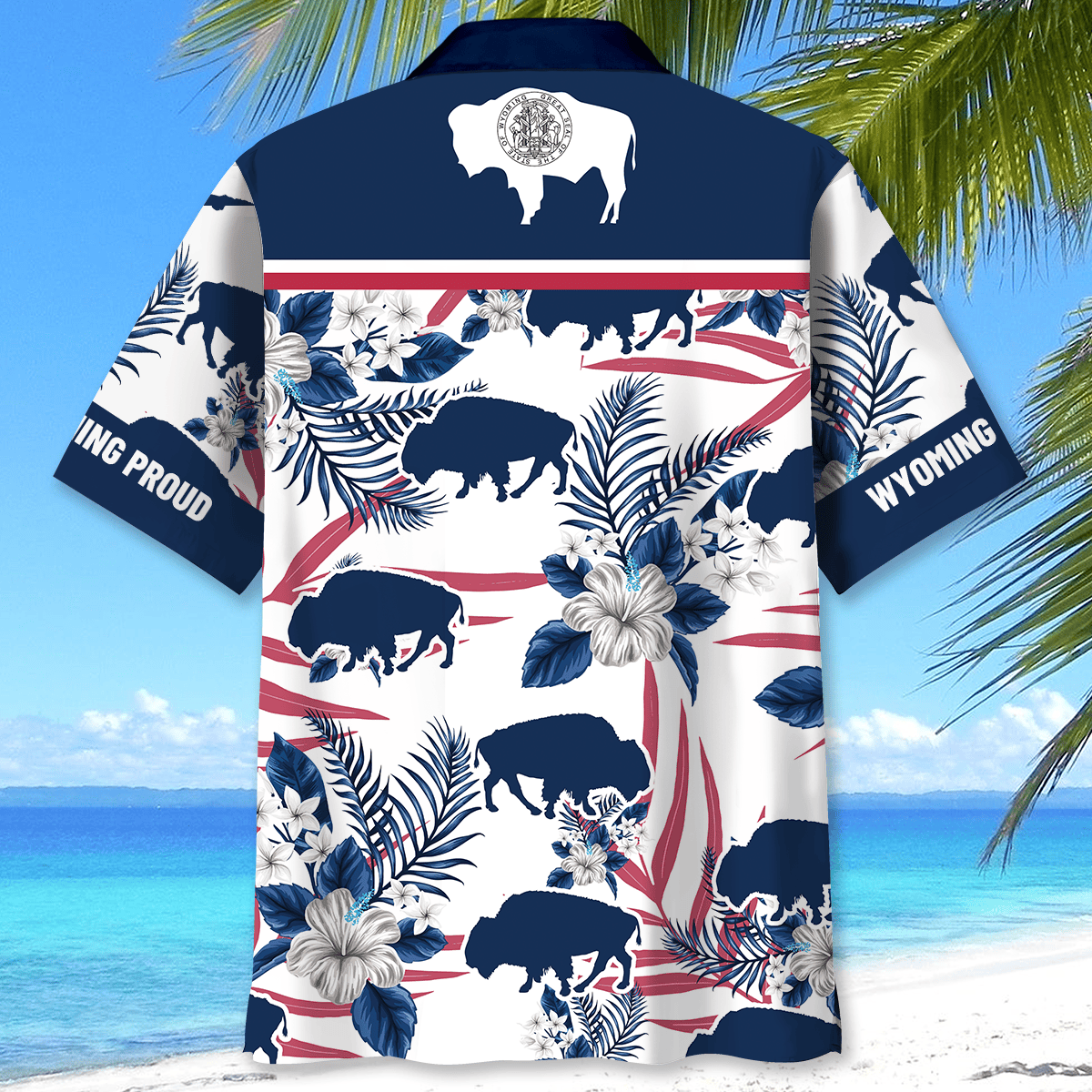 Western Bison Wyoming Proud Hawaiian Shirt Pattern View For Relaxed Warm Weather Outfits