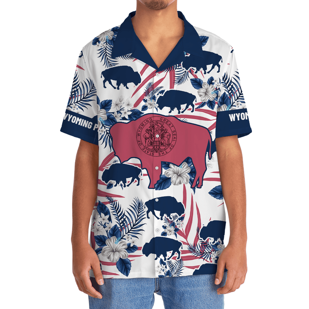 Western Bison Wyoming Proud Hawaiian Shirt Artwork Detail For Resort Trips And Outdoor Activities