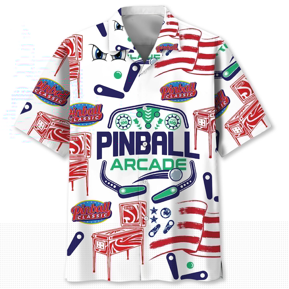 Retro Pinball Arcade Hawaiian Shirt Pattern Detail For Vacation Travel And Daily Wear