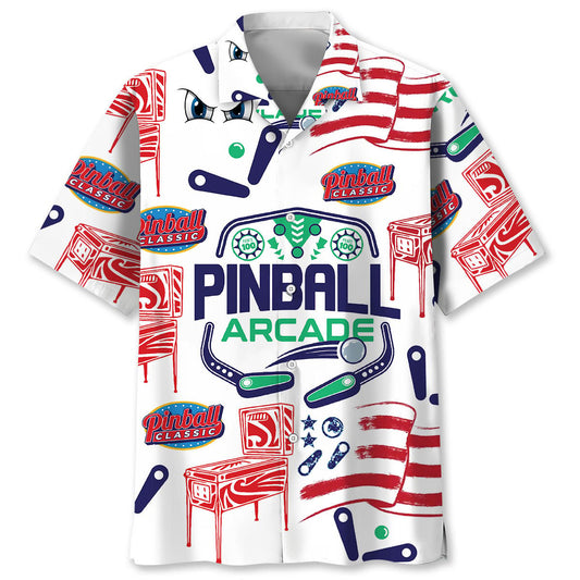 Retro Pinball Arcade Hawaiian Shirt Pattern Detail For Vacation Travel And Daily Wear