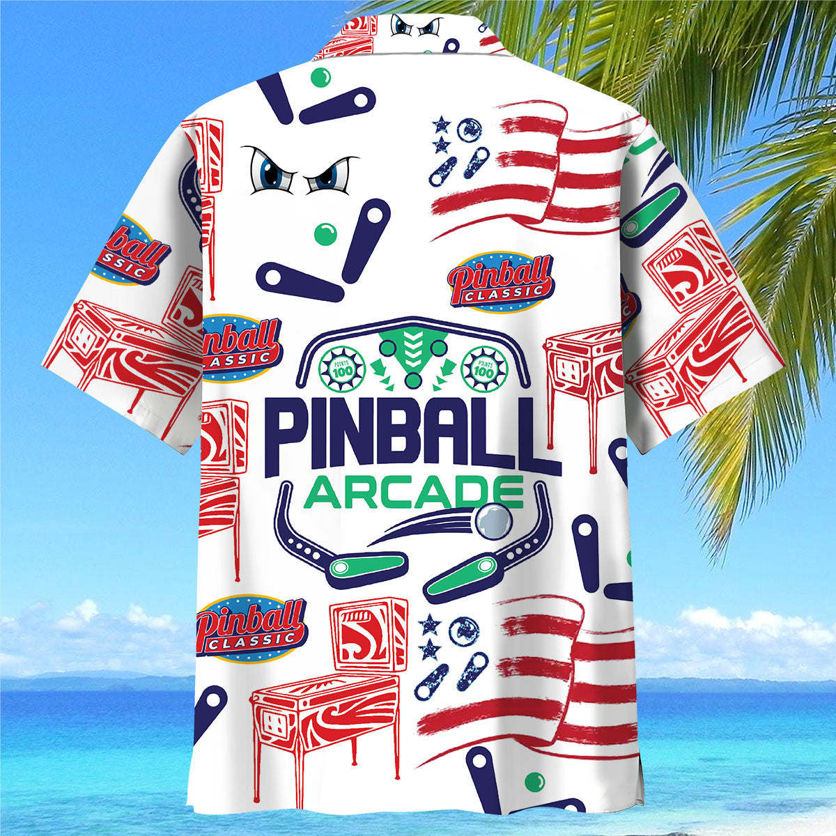 Retro Pinball Arcade Hawaiian Shirt Design Detail For Beach Days And Holiday Travel