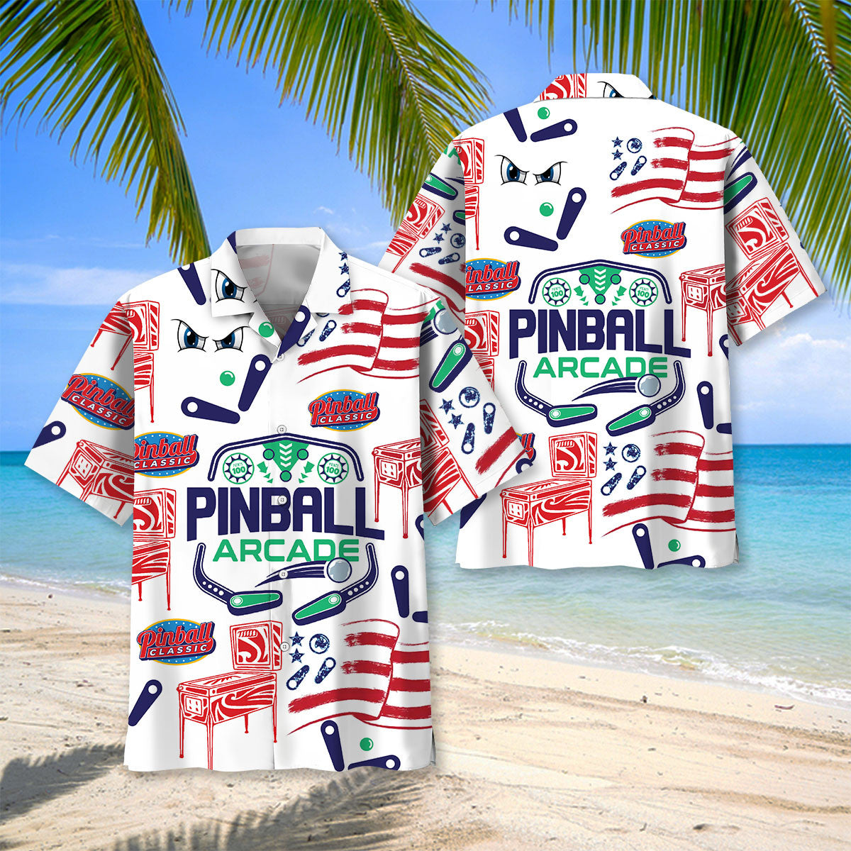 Retro Pinball Arcade Hawaiian Shirt Pattern View For Lightweight Everyday Style