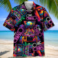 Neon Retro Pinball Arcade Hawaiian Shirt Artwork Detail For Tropical Trips And Casual Outings